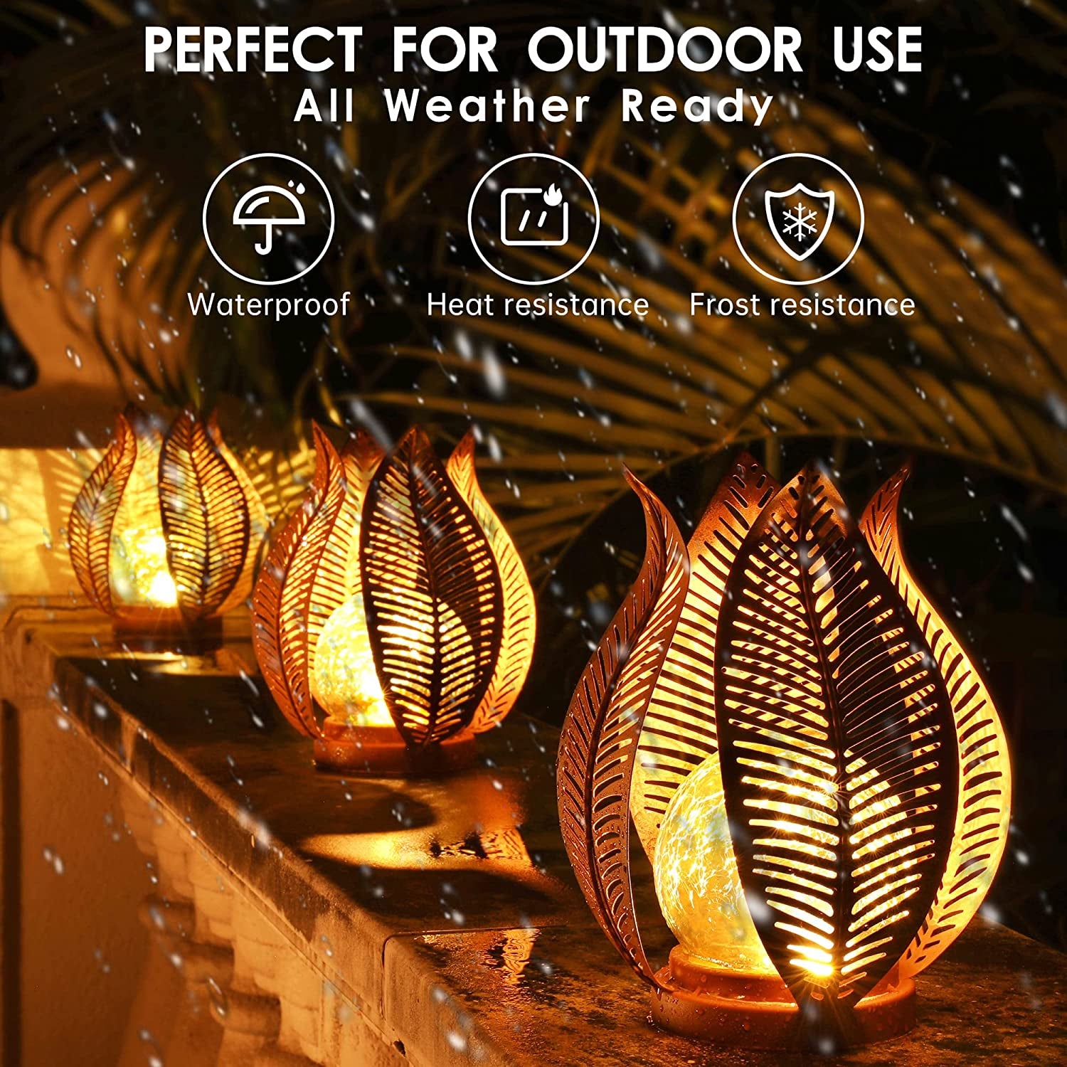 Outdoor Solar Lights Garden Decorations Waterproof Crackle Glass Globe Lights,Metal Yard Art Outdoor Solar Table Lamp for Decor Garden,Patio,Lawn or Courtyard.