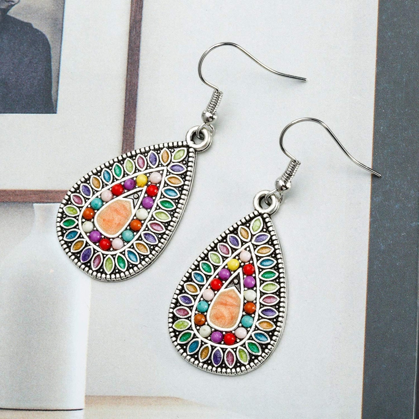 4 Pairs Bohemian Vintage Dangle Earrings Retro Rhinestone Earrings Boho Dangle Drop Earrings for Women Girls