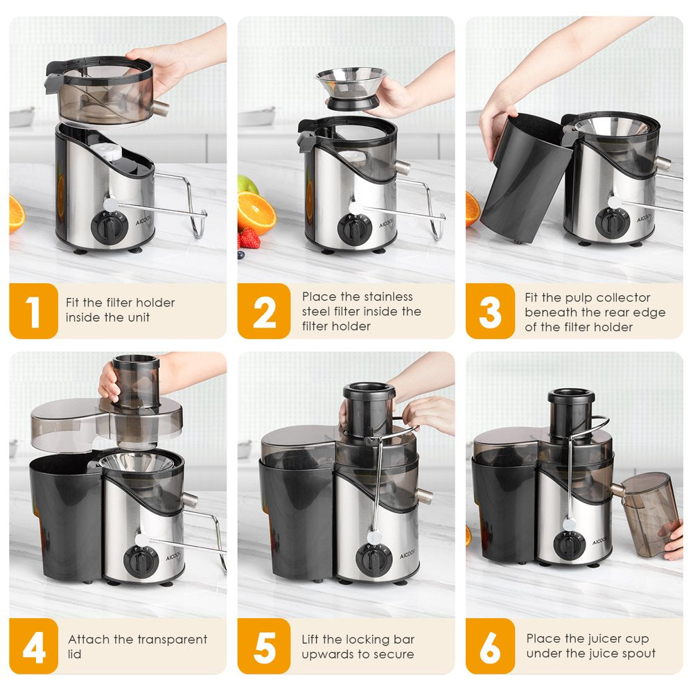 Juicer Extractor Easy Clean, 3 Speeds Control, Stainless Steel BPA Free