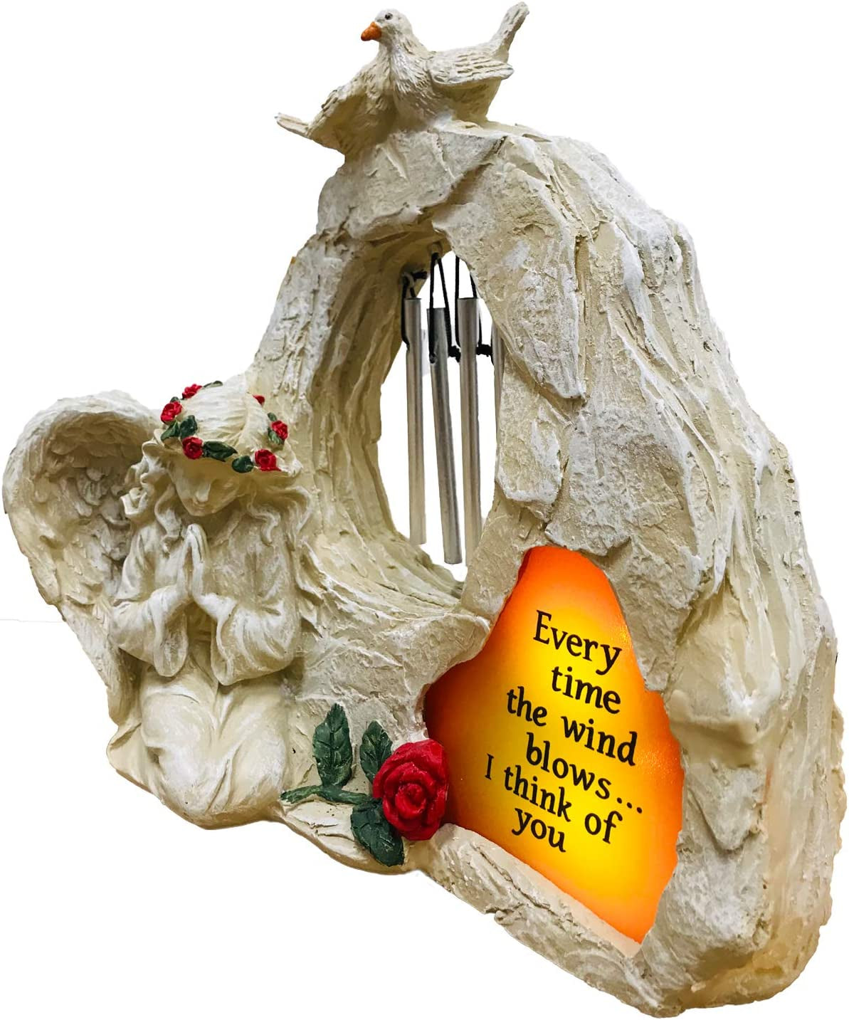 Angel Garden Statues Sympathy Gift with Solar - Cementary Decoration,Memorial Statue for Home Garden Cementary Sympathy Gift (Light Brown Angel Wind Chime)