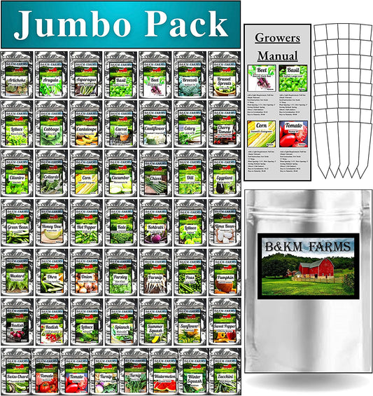 50 Vegetable & Fruit Seeds for Planting Your Outdoor & Indoor Home Seed Garden Gear. 50,000 Seeds, 50 Seed Markers, Growing Guide, & Survival Package. Gardening Heirloom Non-Gmo Veggie Seed