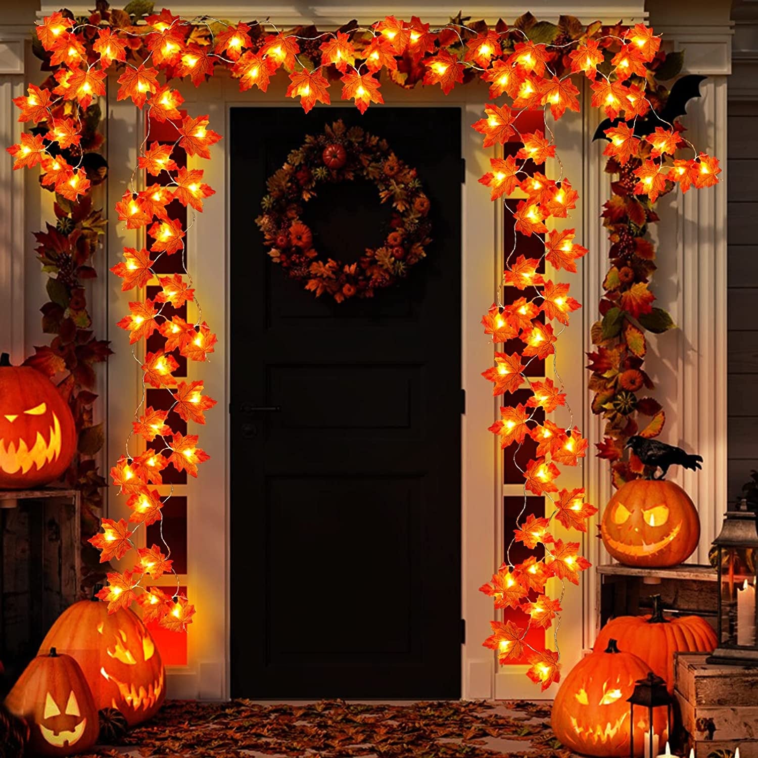 3 Pack Fall Thanksgiving Lights Thanksgiving Decorations for Home, Enlarged Maple Leaf Thanksgiving Garland, 30 Ft 60 LED Waterproof Battery Operated Leaf Lights Halloween Decoration Indoor Fall Decor