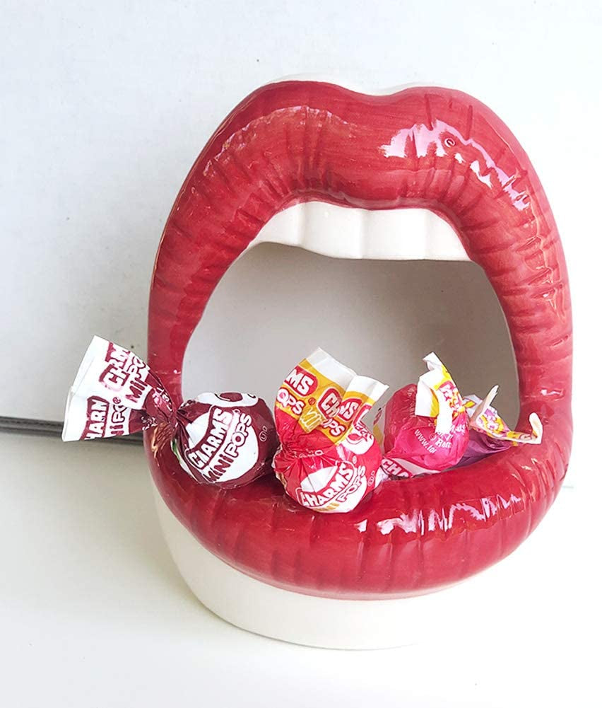 Lemonadeus Multi-Role Ceramic Sexy Lips Planter Stylish Lip Pot/Gadget Storage Mouth Planter Unique Ash Tray Ceramic Container (Red)