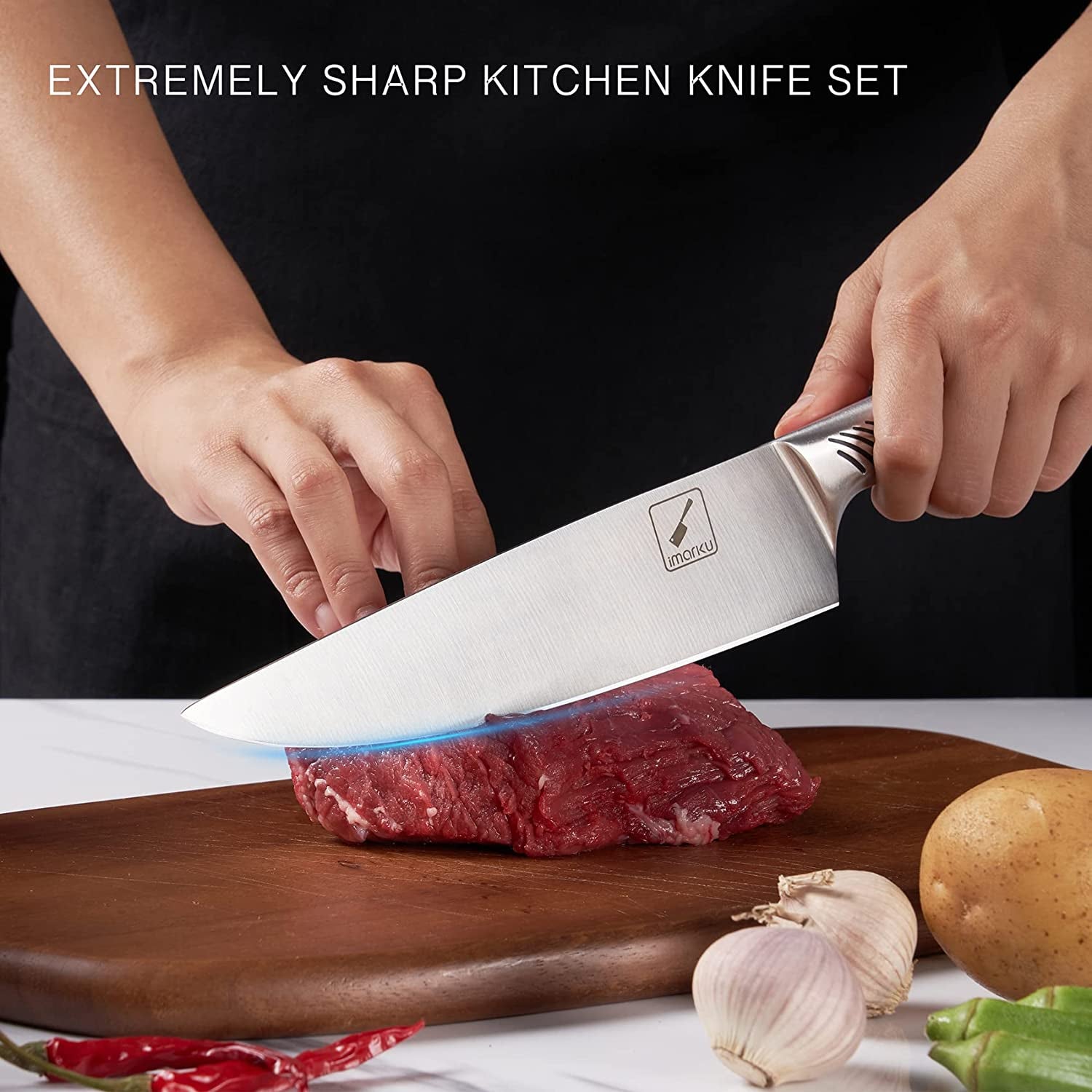Kitchen Knife Set with Block,  14-Piece High Carbon Stainless Steel Knife Set, Dishwasher Safe Kitchen Knives, Chef Knife Set with Built-In Sharpener, Ergonomic Handle, Christmas Gifts for Women